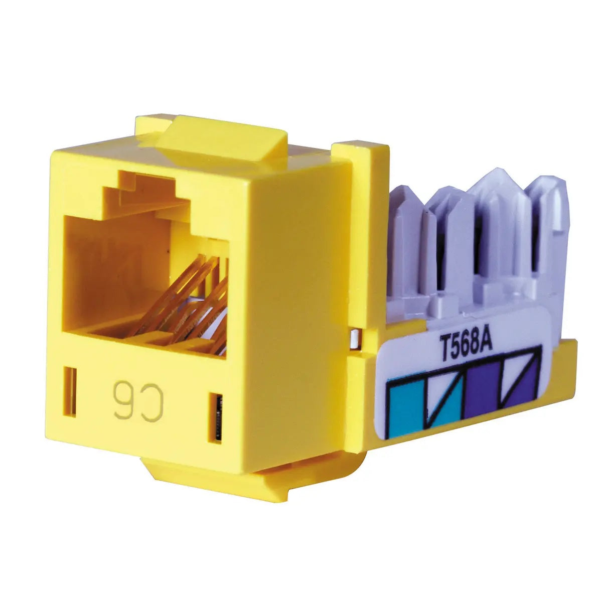 Hubbell Premise Wiring HXJ6Y24 | RJ45 Modular UTP Jack, Cat 6, Yellow, Thermoplastic, 1 Port, 110 Style, Keystone, Snap-Fit, 8 Wire