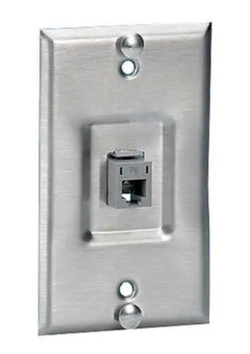 Hubbell Premise Wiring SP6R | Wall Plate, White, 1 Gang, Stainless Steel, Recessed, Height 4.5 in., 1 Port