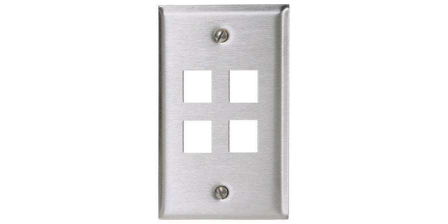 Hubbell Premise Wiring SSF14 | Faceplate, Silver, 1 Gang, Stainless Steel, Flush Mount, Vertical, Keystone, 4 Port