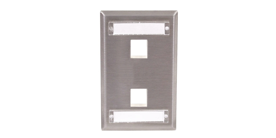 Hubbell Premise Wiring SSFL12 | Faceplate, Silver, 1 Gang, Stainless Steel, Flush Mount, Vertical, Keystone, 2 Port