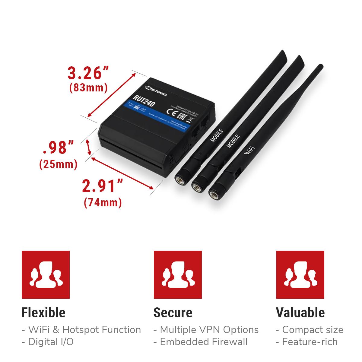 IC Realtime M2M-RUT240 | Compact 4G LTE and Wi-Fi Cellular Router