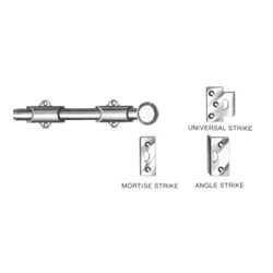 Ives, H. B. 253B3 8IN US MS | Door Surface Bolt, Decorative, 1-5/16" Projection, Solid Brass, Clear Coated Bright Brass, With Universal and Mortise Strike