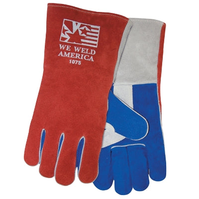 John Tillman 1075 | Side Split Cowhide Welding Gloves Gauntlet Cuff, Red/White/Blue, Large