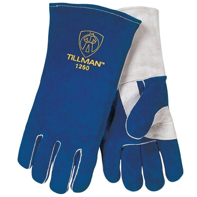 John Tillman 1250 | Side Split Cowhide Welding Gloves Gauntlet Cuff, Blue, Large