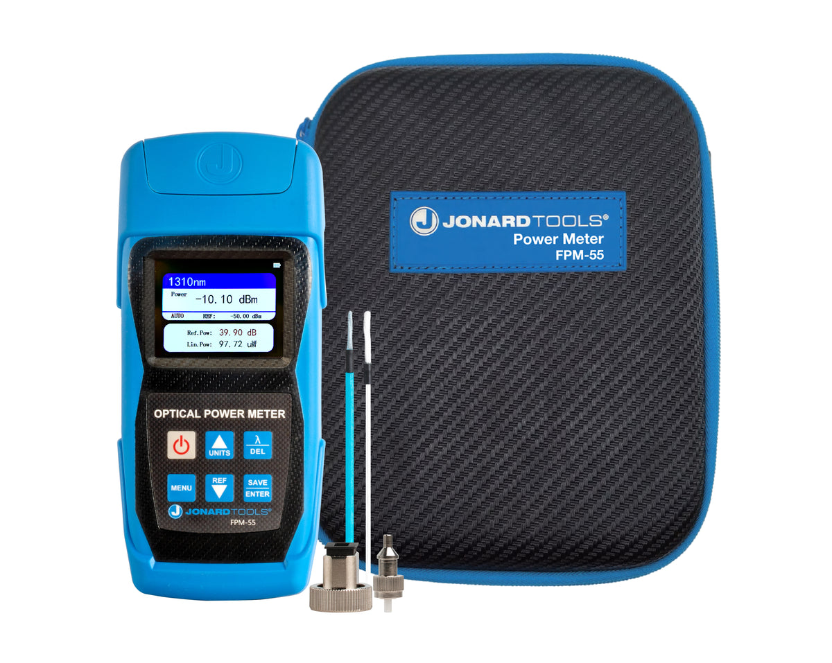 Jonard FPM-55 | Fiber Optic Power Meter with Data Storage (-50 to +26 dBm) and FC/SC/LC Adapters