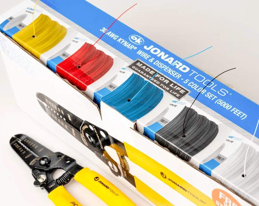 Jonard R30-51000 | 30 AWG Kynar® Wire & Dispenser Box, 5 Color Set (5000 feet)