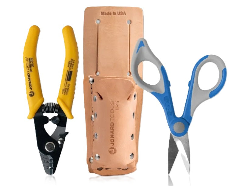 Jonard TK-355 | Fiber Stripper & Kevlar® Shears Kit, Leather Pouch