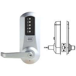 Kaba 5021XK-WL-26D-41 | Mechanical Pushbutton Lock, Heavy Duty, Key-In-Lever 90 Keyway Cylinder, 1/2" Cylindrical Throw Latch, Cylindrical Lock, Satin Chrome with Winston Lever