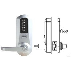 Kaba 5041B-WL-26D-41 | Mechanical Pushbutton Lock, Heavy Duty, SFIC Best Equivalent 6 or 7-Pin, 1/2" Cylindrical Throw Latch, Cylindrical Lock/Passage, Satin Chrome with Winston Lever