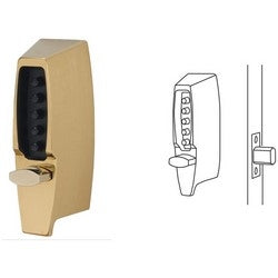 Kaba 7104-03-41 | Mechanical Pushbutton Lock, Flat Front Faceplate, 1/2" Deadlocking Latch, 2-3/4 to 2-3/8" Adjustable Backset, Bright Brass with Thumbturn