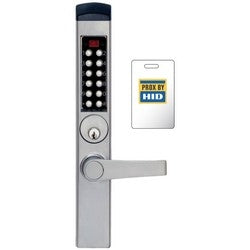 Kaba E3765MSNL-626-41 | Electronic Pushbutton Lock, Mortise, Schlage C Keyway, Deadlatch, Narrow Stile Lever, Satin Chrome with Cylinder