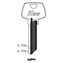 Kaba Ilco 01007LA NS A31 | Cylinder Lock Key Blank, 6-Pin, Sectional, Natural Nickel Silver, 6 Price Group, For Sargent