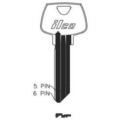 Kaba Ilco 01007RE NS A40 | Cylinder Lock Key Blank, 6-Pin, Sectional, Natural Nickel Silver, 8 Price Group, For Sargent