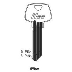 Kaba Ilco 01007RF NS A42 | Cylinder Lock Key Blank, 6-Pin, Sectional, Natural Nickel Silver, 9 Price Group, For Sargent