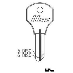 Kaba Ilco 1000V NP A02 | Cylinder Lock Key Blank, 6-Disc, Brass, Nickel Plated, 2 Price Group, For Corbin Cabinet Lock