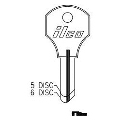 Kaba Ilco 1000X NP A06 | Cylinder Lock Key Blank, 6-Disc, Brass, Nickel Plated, 6 Price Group, For Corbin Cabinet Lock