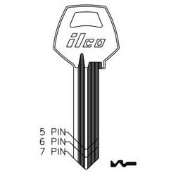 Kaba Ilco 1001ABM NP A12 | Cylinder Lock Key Blank, 5-Pin, Brass, Nickel Plated, 12 Price Group, For Corbin/Russwin