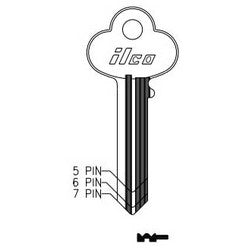 Kaba Ilco 1001EG NP A05 | Cylinder Lock Key Blank, 6-Pin, Master, Brass, Nickel Plated, 5 Price Group, For Corbin/Russwin