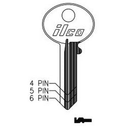 Kaba Ilco 1003A NP A08 | Cylinder Lock Key Blank, 5-Pin, Sectional, Brass, Nickel Plated, 8 Price Group, For Corbin Cabinet Lock