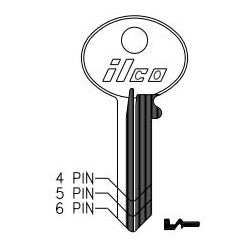 Kaba Ilco 1003M NP A02 | Cylinder Lock Key Blank, 5-Pin, Brass, Nickel Plated, 2 Price Group, For Corbin Cabinet Lock