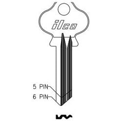 Kaba Ilco 1004AR NP A14 | Cylinder Lock Key Blank, 6-Pin, Brass, Nickel Plated, 14 Price Group, For Lockwood