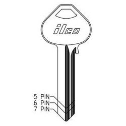 Kaba Ilco 1011D1 NP A02 | Cylinder Lock Key Blank, 5-Pin, Sectional, Brass, Nickel Plated, 2 Price Group, For Corbin/Russwin