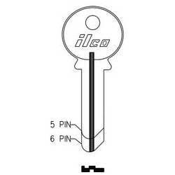 Kaba Ilco 1019 NP A04 | Cylinder Lock Key Blank, 5-Pin, Brass, Nickel Plated, 4 Price Group, For Reading