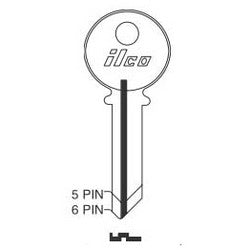 Kaba Ilco 1023 NP A02 | Cylinder Lock Key Blank, 5-Pin, Brass, Nickel Plated, 2 Price Group, For Clinton