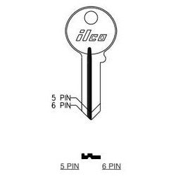 Kaba Ilco 1046A NP A05 | Cylinder Lock Key Blank, 6-Pin, Round, Brass, Nickel Plated, 5 Price Group, For American Lock