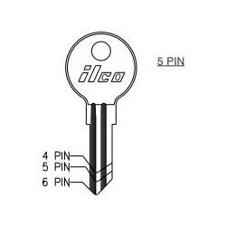 Kaba Ilco 1054G NP A07 | Cylinder Lock Key Blank, 5-Pin, Brass, Nickel Plated, 7 Price Group, For Fort