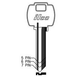 Kaba Ilco 1054WC NP A02 | Cylinder Lock Key Blank, 5-Pin, Brass, Nickel Plated, 2 Price Group, For Falcon
