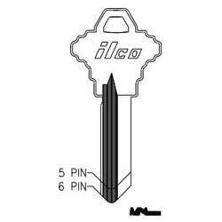 Kaba Ilco 1145F NP A02 | Cylinder Lock Key Blank, 5-Pin, Brass, Nickel Plated, 2 Price Group, For Schlage