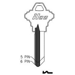 Kaba Ilco 1145H NP A09 | Cylinder Lock Key Blank, 5-Pin, Brass, Nickel Plated, 9 Price Group, For Schlage