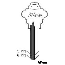 Kaba Ilco 1145J NP A09 | Cylinder Lock Key Blank, 5-Pin, Brass, Nickel Plated, 9 Price Group, For Schlage