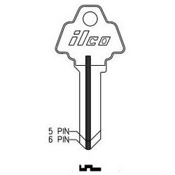 Kaba Ilco 1170B NP A04 | Cylinder Lock Key Blank, 5-Pin, Brass, Nickel Plated, 4 Price Group, For Challenger