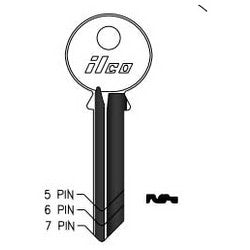 Kaba Ilco 998GA NP A05 | Cylinder Lock Key Blank, 6-Pin, Sectional, Brass, Nickel Plated, 5 Price Group, For Yale
