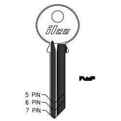 Kaba Ilco 998GD NP A10 | Cylinder Lock Key Blank, 6-Pin, Sectional, Brass, Nickel Plated, 10 Price Group, For Yale