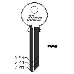Kaba Ilco 998GE NP A10 | Cylinder Lock Key Blank, 6-Pin, Sectional, Brass, Nickel Plated, 10 Price Group, For Yale