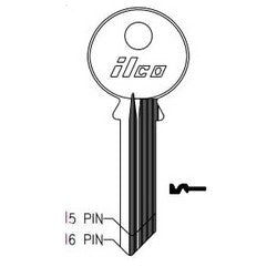 Kaba Ilco 998R NP A14 | Cylinder Lock Key Blank, 6-Pin, Brass, Nickel Plated, 14 Price Group, For Yale