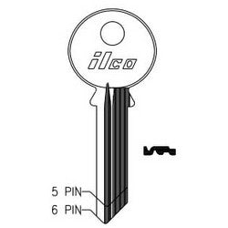 Kaba Ilco 998VB NP A17 | Cylinder Lock Key Blank, 6-Pin, Sectional, Brass, Nickel Plated, 17 Price Group, For Yale