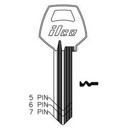 Kaba Ilco A1001ABM NP A03 | Cylinder Lock Key Blank, 6-Pin, Master, Brass, Nickel Plated, 3 Price Group, For Corbin/Russwin