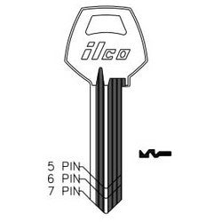 Kaba Ilco A1001AM NP A10 | Cylinder Lock Key Blank, 6-Pin, Brass, Nickel Plated, 10 Price Group, For Corbin/Russwin