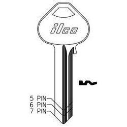 Kaba Ilco A1011D2 NP A10 | Cylinder Lock Key Blank, 6-Pin, Sectional, Brass, Nickel Plated, 10 Price Group, For Corbin/Russwin