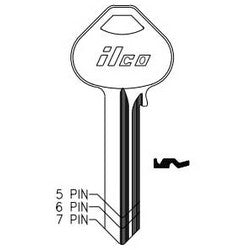 Kaba Ilco A1011D4 NP A10 | Cylinder Lock Key Blank, 6-Pin, Sectional, Brass, Nickel Plated, 10 Price Group, For Corbin/Russwin