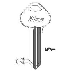 Kaba Ilco A1011M NP A14 | Cylinder Lock Key Blank, 6-Pin, Master, Brass, Nickel Plated, 14 Price Group, For Corbin/Russwin