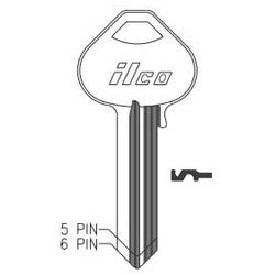 Kaba Ilco A1011P NP A02 | Cylinder Lock Key Blank, 6-Pin, Sectional, Brass, Nickel Plated, 2 Price Group, For Corbin/Russwin