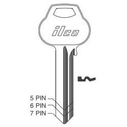 Kaba Ilco A1012-D12 NS A53 | Cylinder Lock Key Blank, 6-Pin, Master, Natural Nickel Silver, 12 Price Group, For Corbin/Russwin