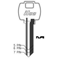 Kaba Ilco A1054WL NP A10 | Cylinder Lock Key Blank, 6-Pin, Sectional, Brass, Nickel Plated, 10 Price Group, For Falcon