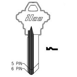 Kaba Ilco A1145E NP A02 | Cylinder Lock Key Blank, 6-Pin, Sectional, Brass, Nickel Plated, 2 Price Group, For Schlage