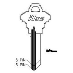 Kaba Ilco A1145FG NP A10 | Cylinder Lock Key Blank, 6-Pin, Sectional, Brass, Nickel Plated, 10 Price Group, For Schlage